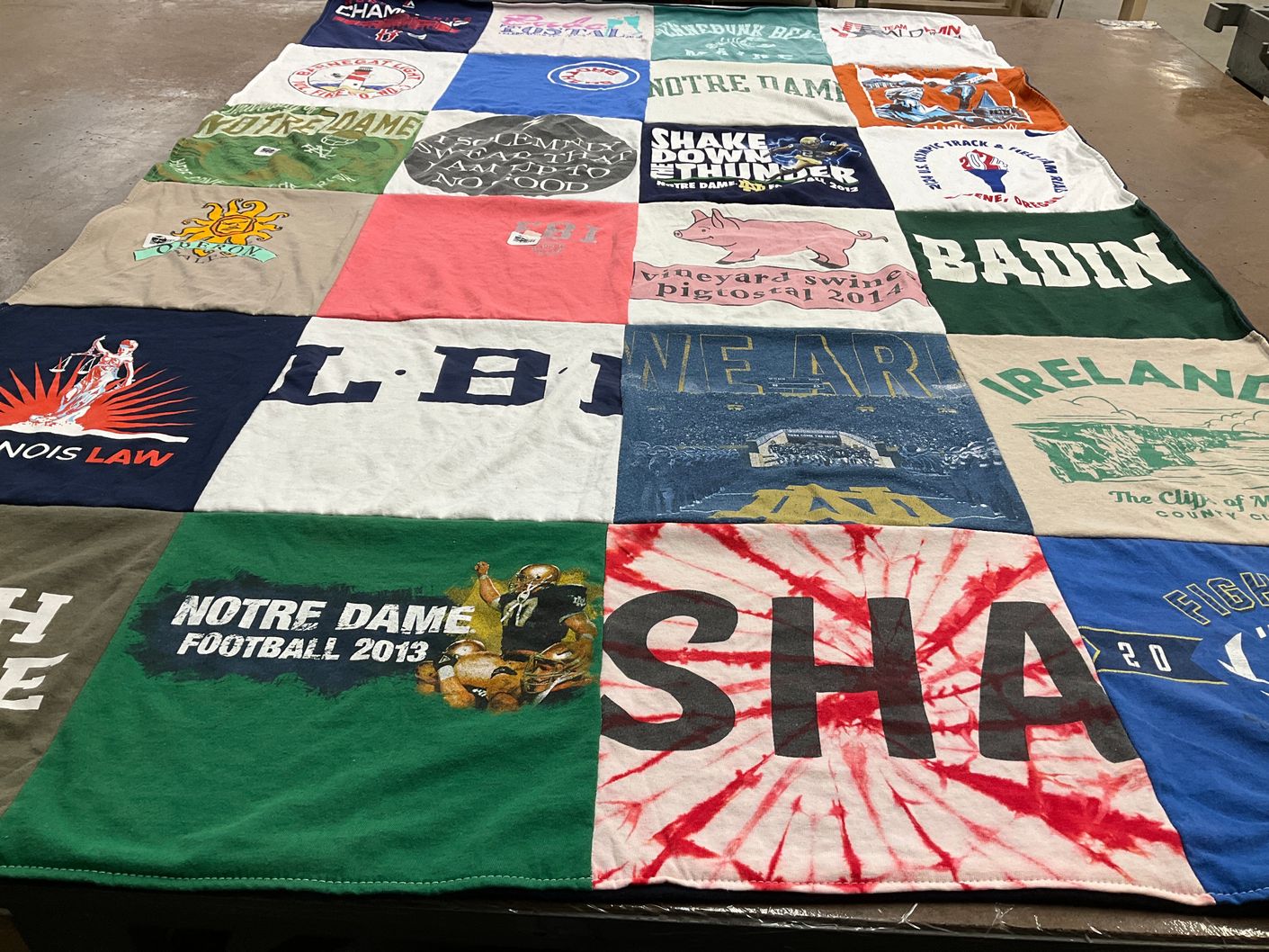 T-shirt quilt from notre dame university by Clare from IL