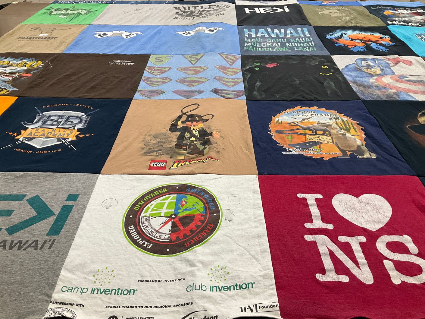 T-shirt quilt with star wars, superheroes themes by Patty from CA