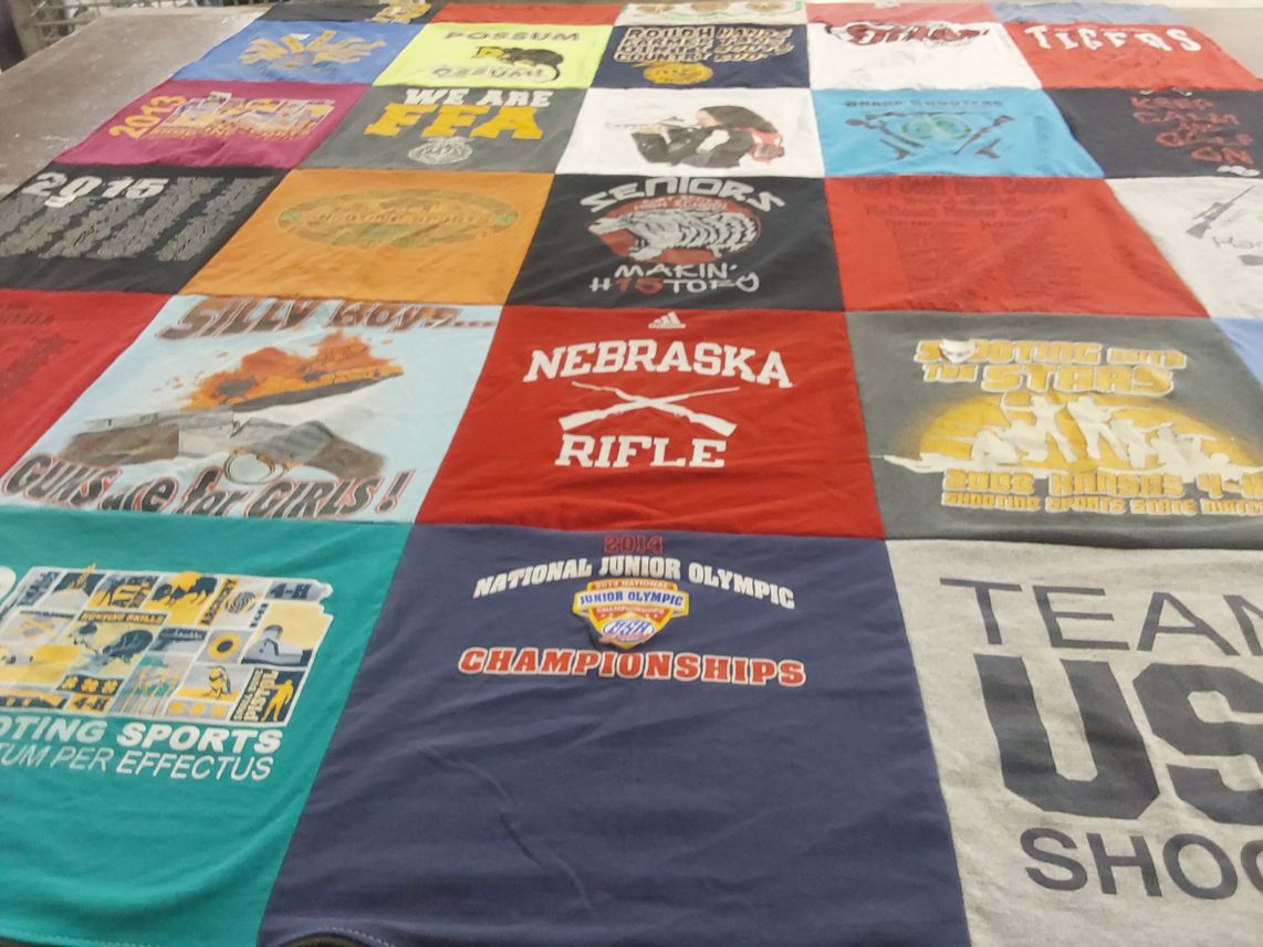 T-shirt quilt with shooting sports, competitions themes by Barbara from KS
