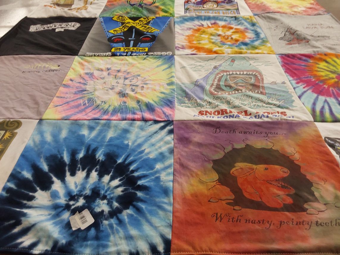 T-shirt quilt with snorkeling, ocean themes by Claudia from CA
