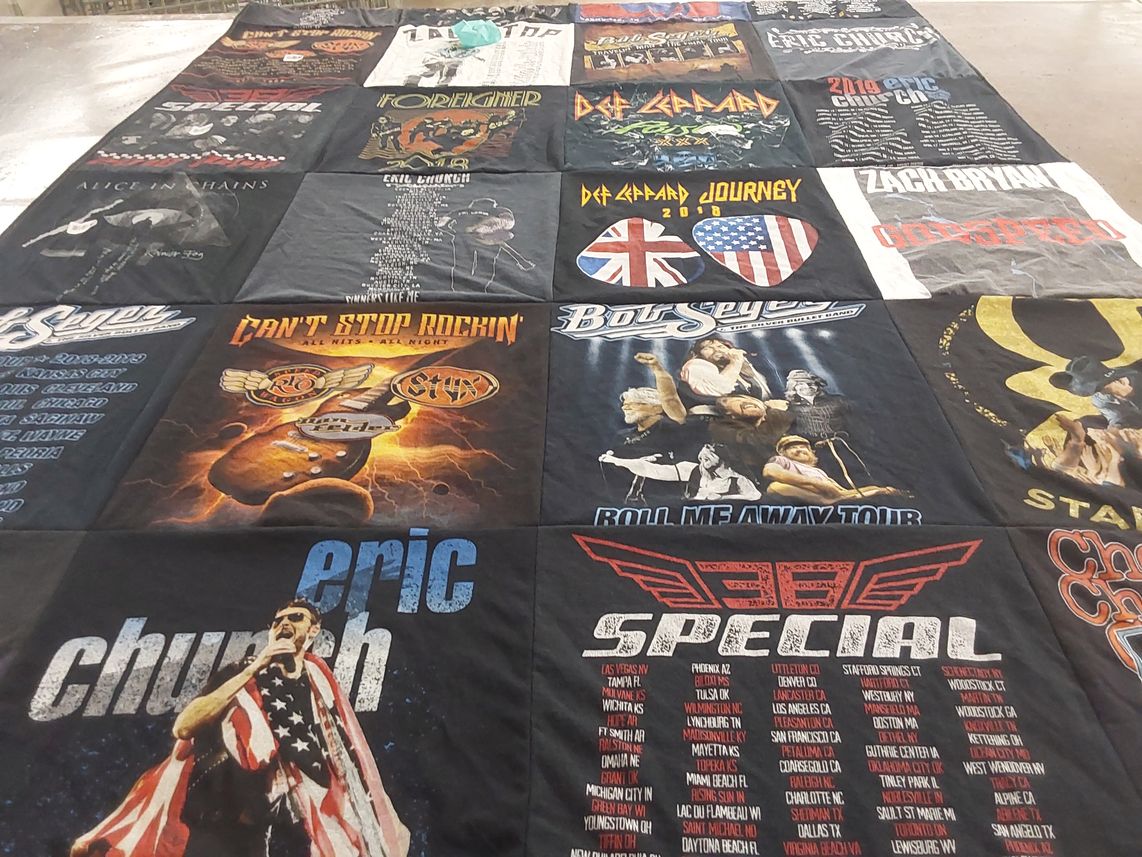 T-shirt quilt with music, concerts themes by Miranda from TN