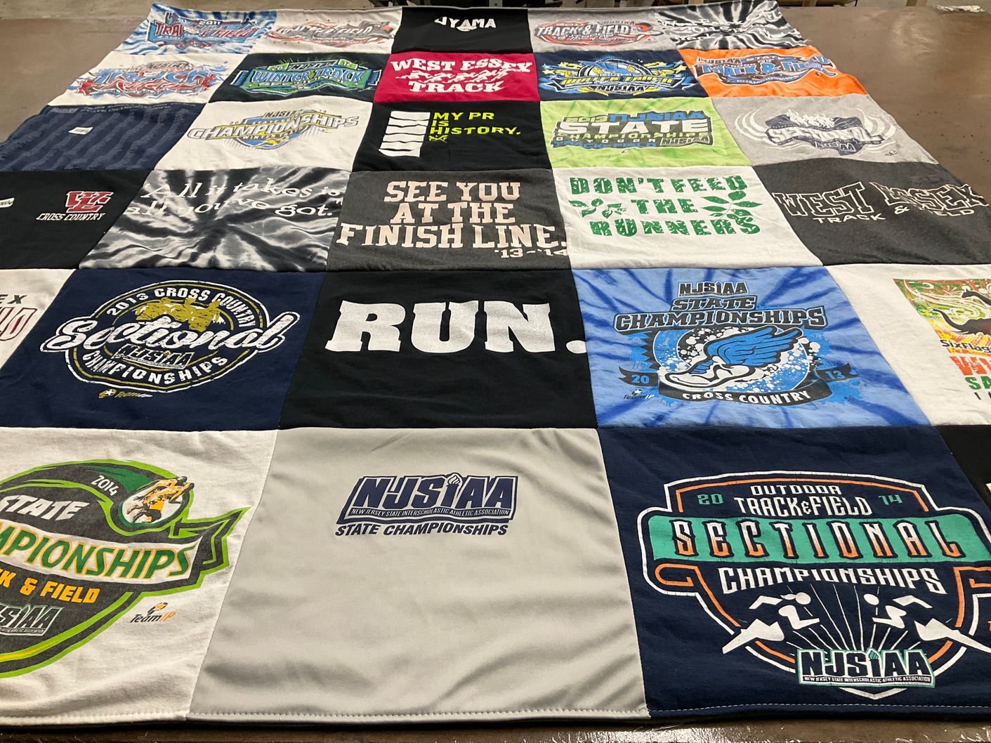 T-shirt quilt with running, cross country themes by LISA from NJ