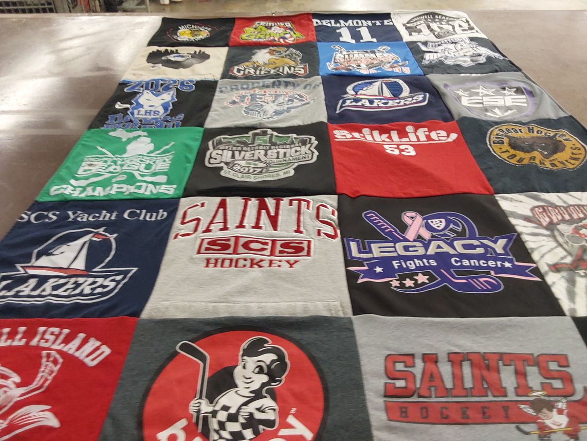 T-shirt quilt featuring saints hockey, lakers hockey by Jennifer from MI