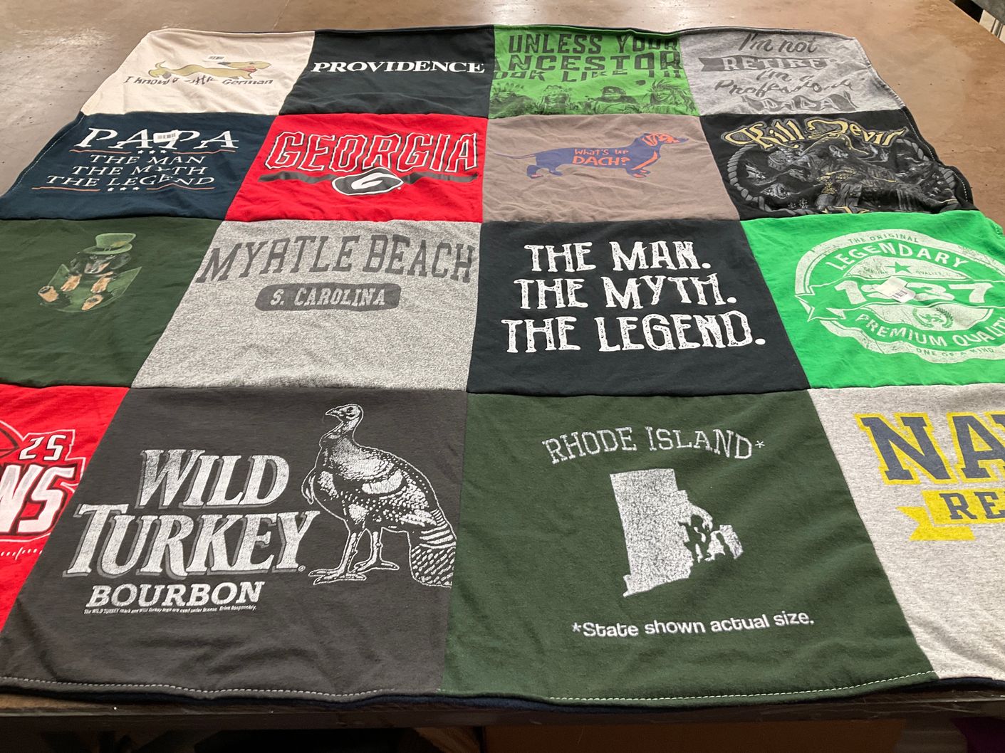 T-shirt quilt with travel, bourbon themes by Deborah from SC