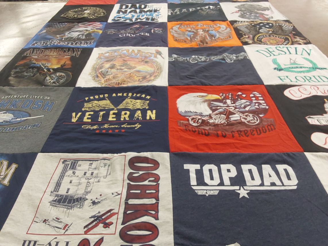 T-shirt quilt with aviation, military themes by Kelly from WI