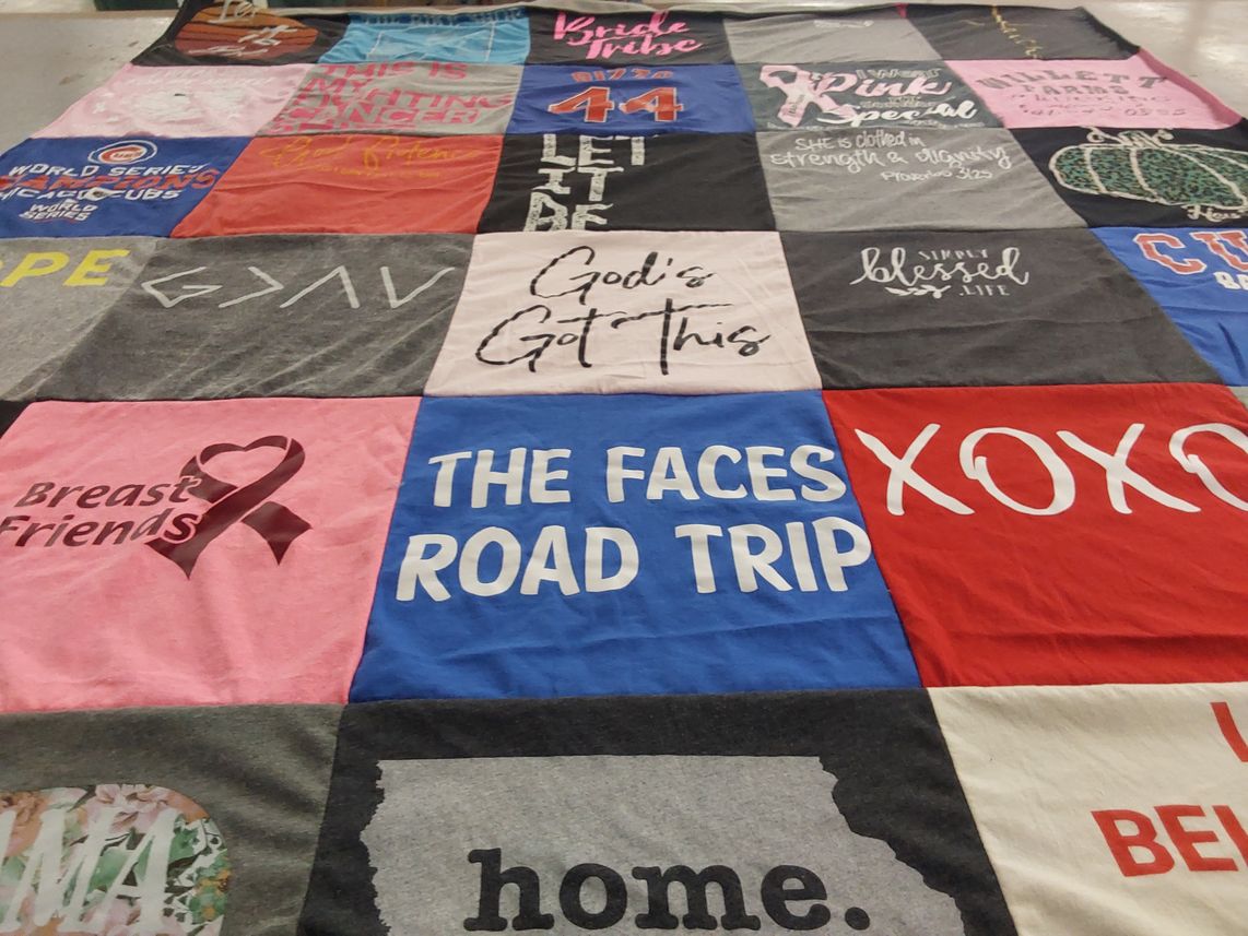 T-shirt quilt with support, community themes by DANI from IA