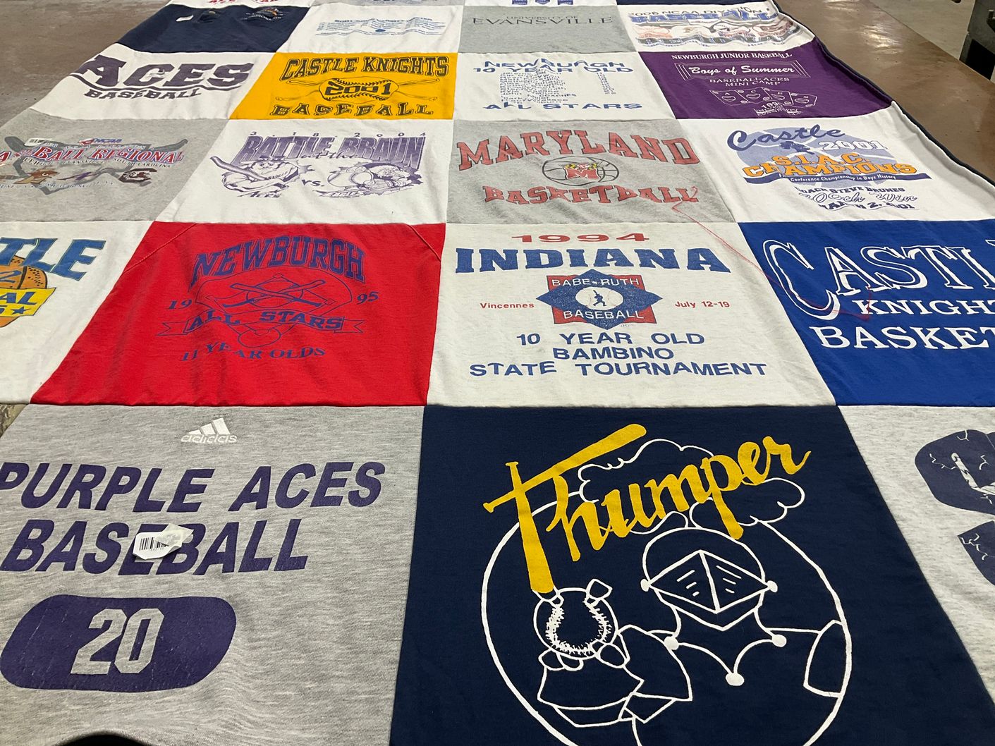 T-shirt quilt featuring purple aces, castle knights by Debbie from IN