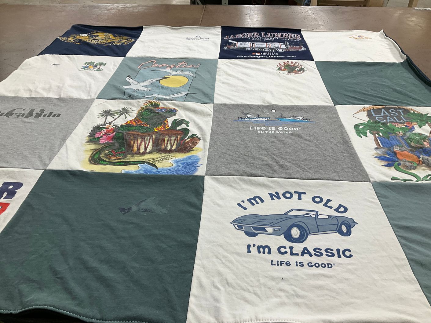 T-shirt quilt with beach, marine life themes by Renee from NJ
