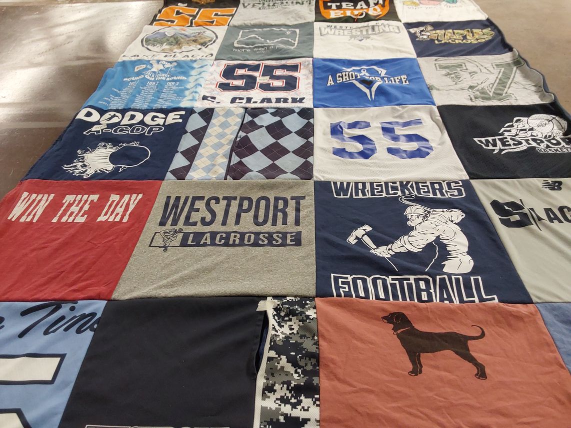 T-shirt quilt featuring westport wreckers football, westport lacrosse by Jen from CT