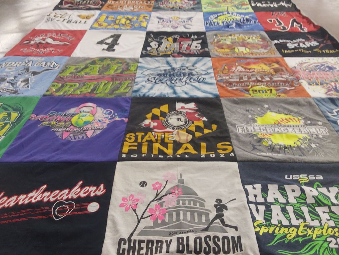 T-shirt quilt with softball themes by Kristina from MD
