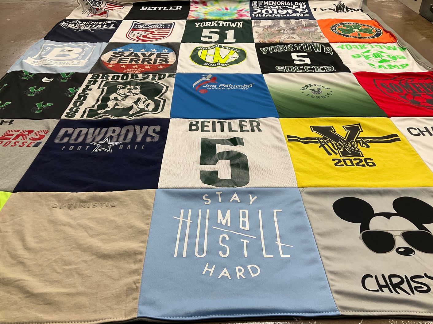 T-shirt quilt featuring yorktown soccer team, cowboys football team by Stacey from NY