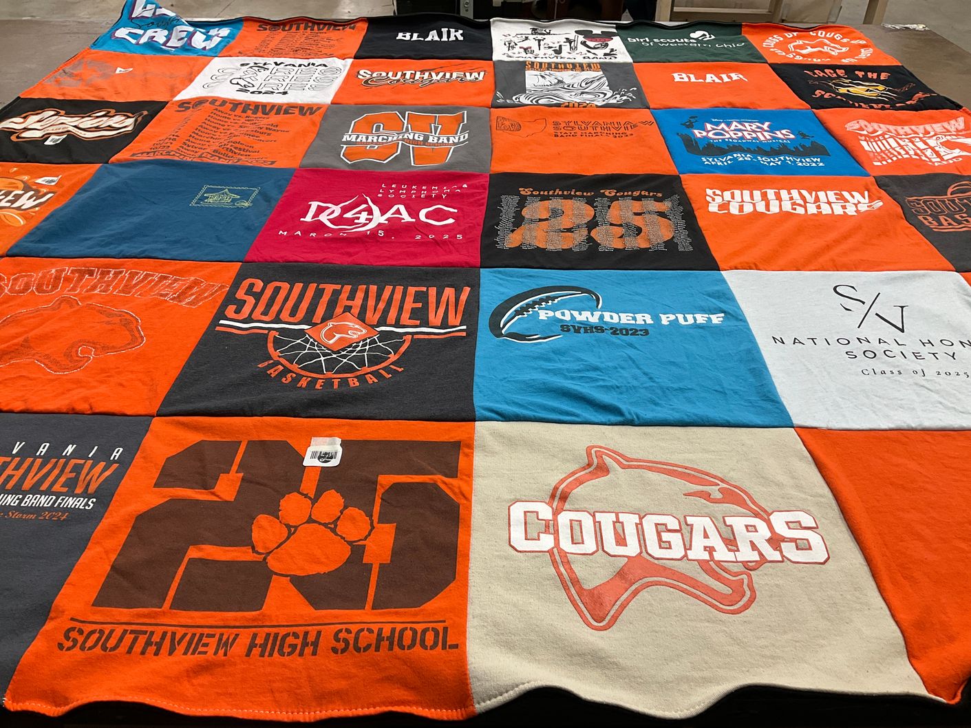 T-shirt quilt featuring southview cougars by Laura from OH