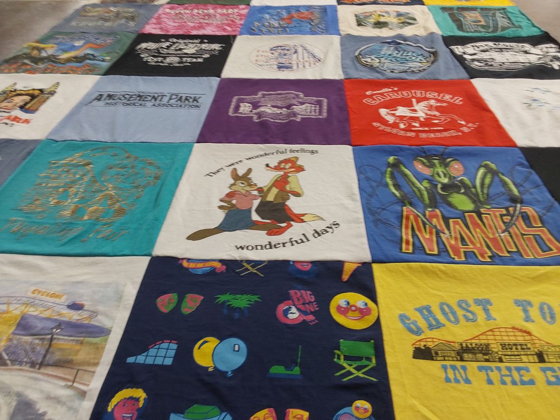 T-shirt quilt with theme parks, amusement parks themes by Andrea from PA