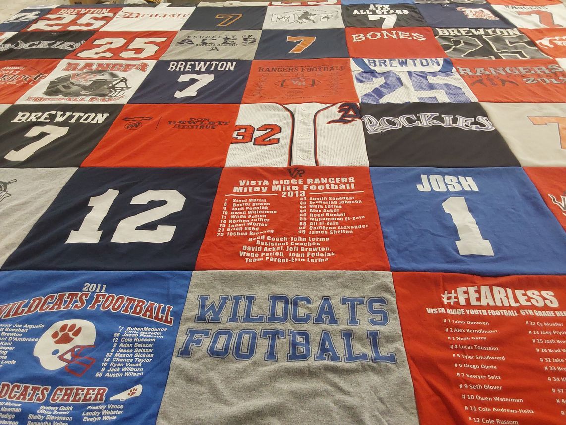 T-shirt quilt featuring wildcats football, rangers football by Jamiesue from TX