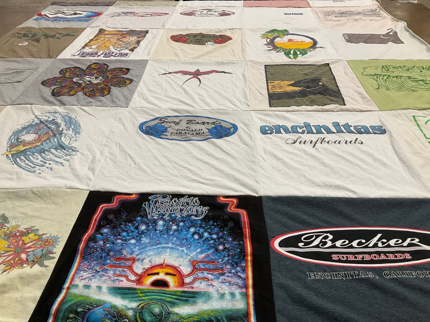 T-shirt quilt with surfing, beach themes by Kate from FL