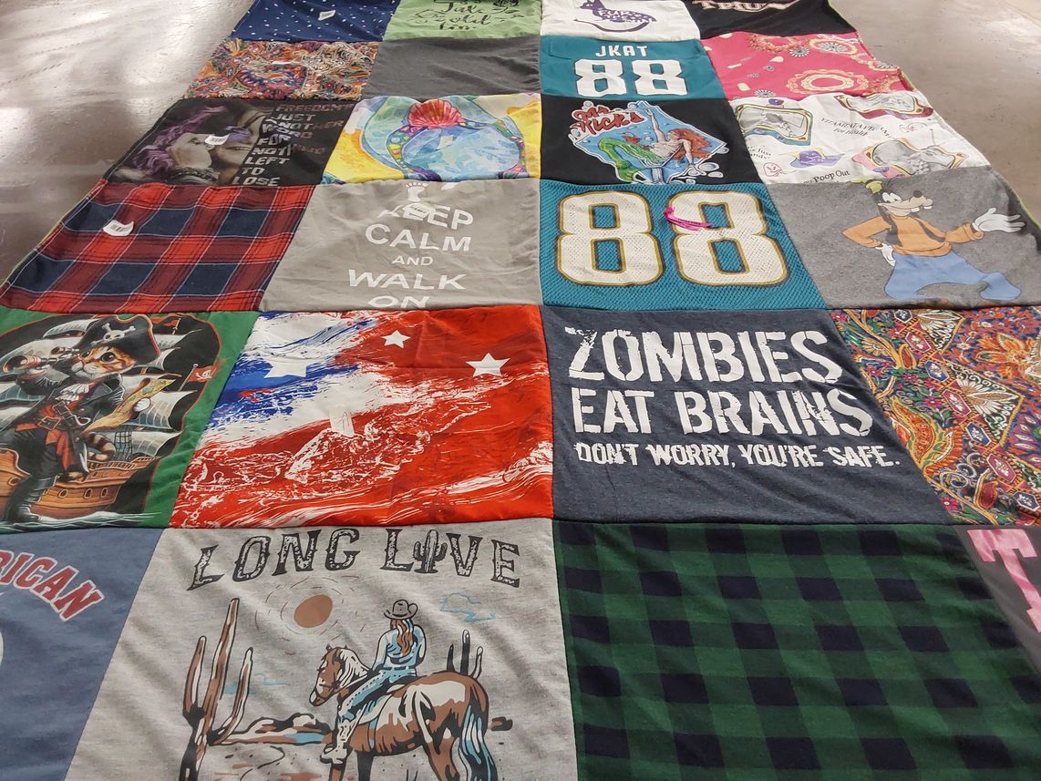 T-shirt quilt with comics, zombies themes by Jimmie from CA
