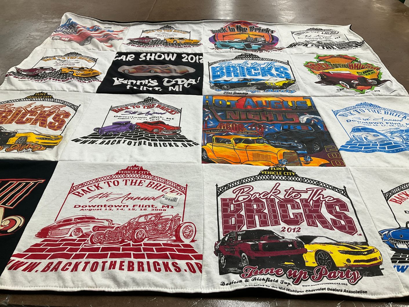 T-shirt quilt with cars, car shows themes by Marcia from MI