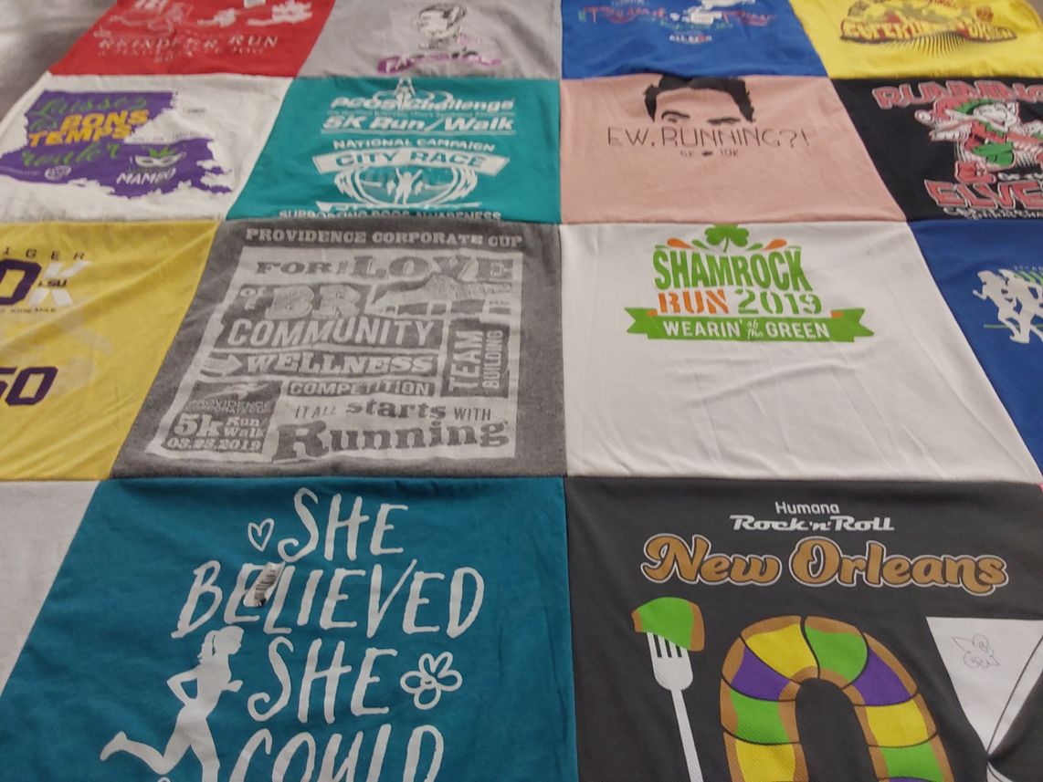 T-shirt quilt with running, fitness themes by Rana from AL