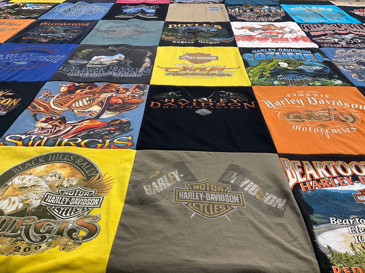 T-shirt quilt with motorcycles, biker culture themes by Beth from NC