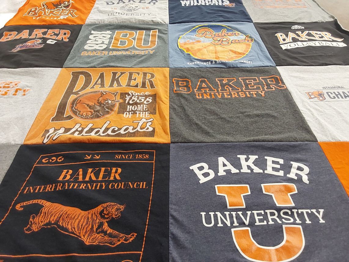T-shirt quilt featuring baker university wildcats by Emma from KS