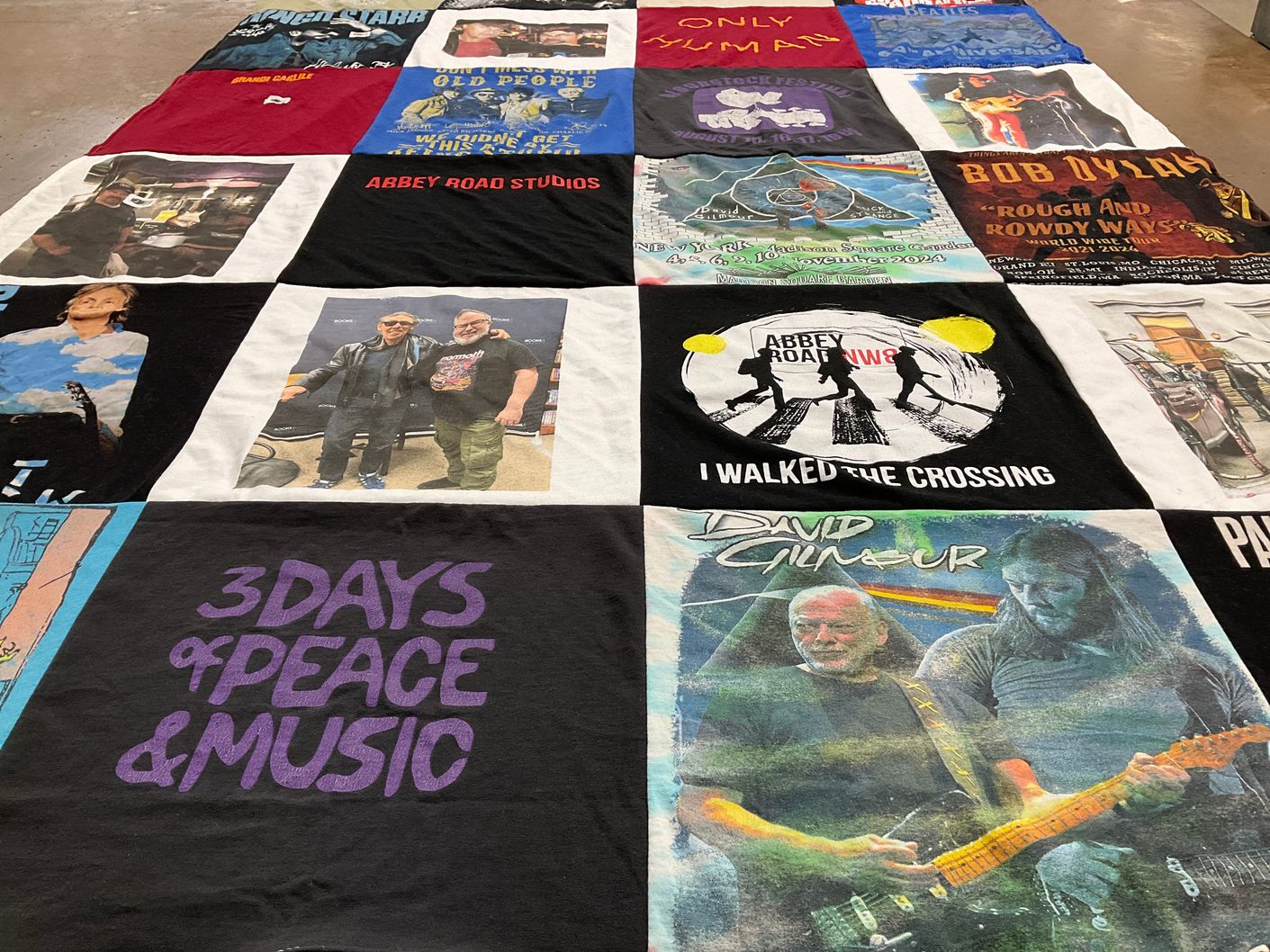T-shirt quilt with music, rock themes by Roselyn from NJ