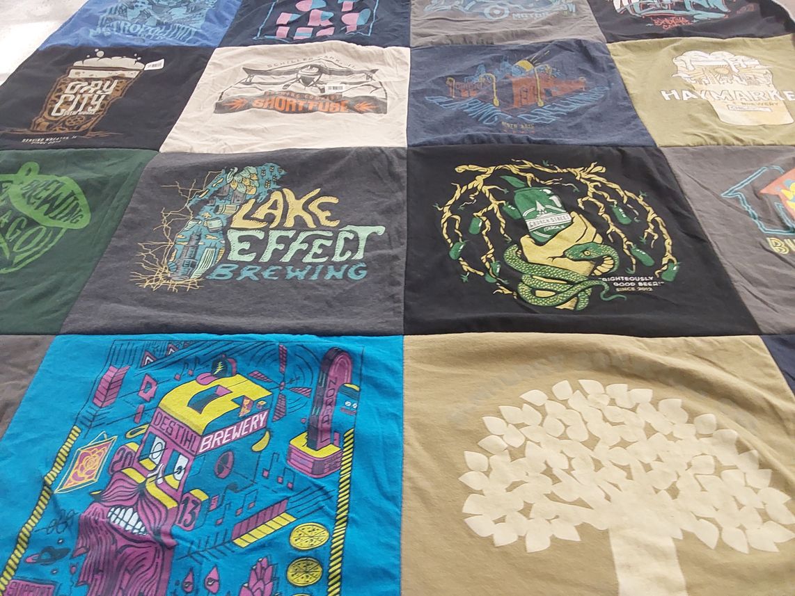 T-shirt quilt with craft beer, brewing themes by Brent from IL