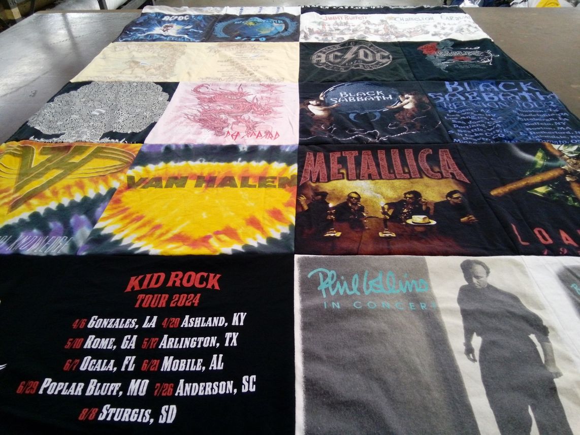 T-shirt quilt with music, concerts themes by Denise from TN