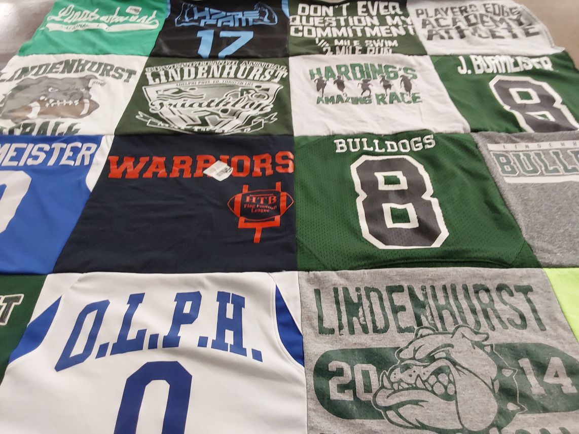 T-shirt quilt featuring lindenhurst bulldogs, lindenhurst warriors by Lydia from NY
