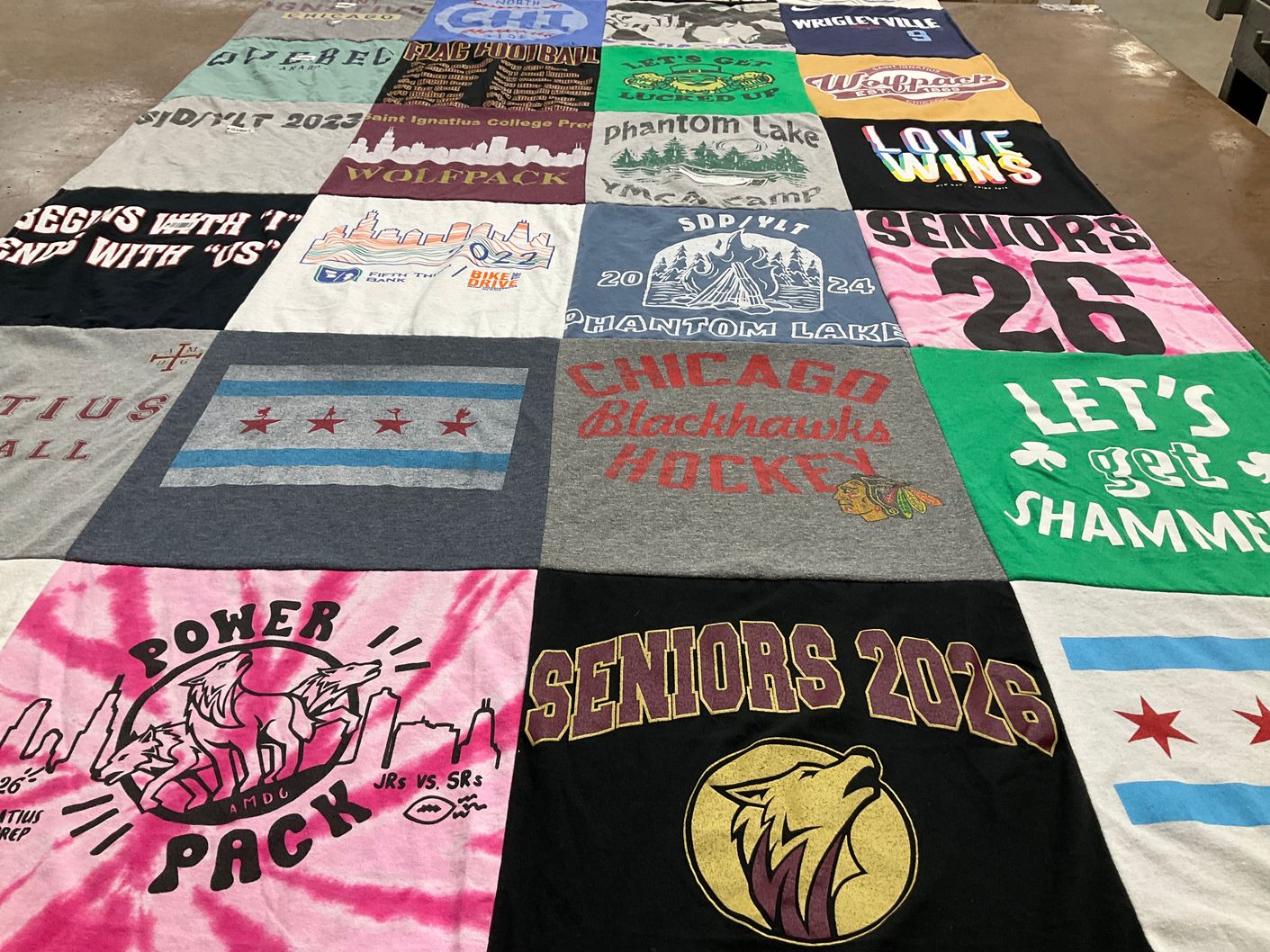 T-shirt quilt featuring chicago blackhawks hockey, phantom lake wolfpack by Beth from IL