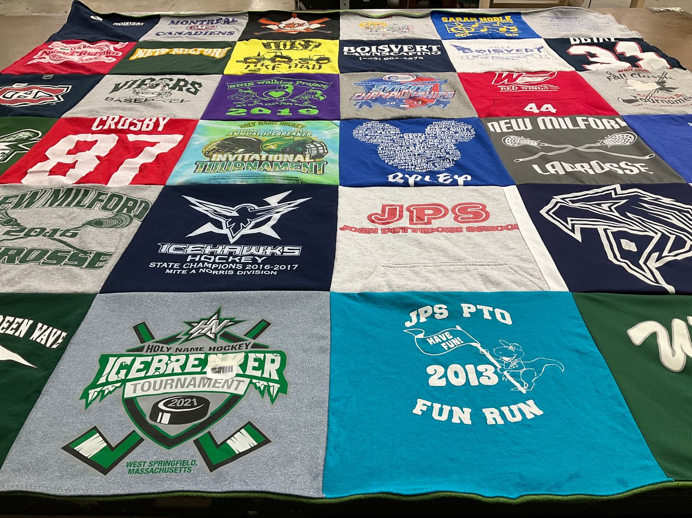 T-shirt quilt featuring holy name hockey, icehawks hockey by Dionne from CT