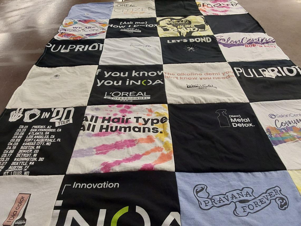 T-shirt quilt with hair, beauty themes by Tara from FL