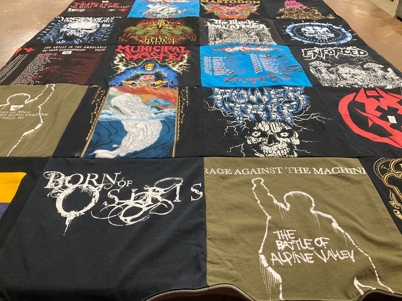 T-shirt quilt with music, rock themes by Tim from IN
