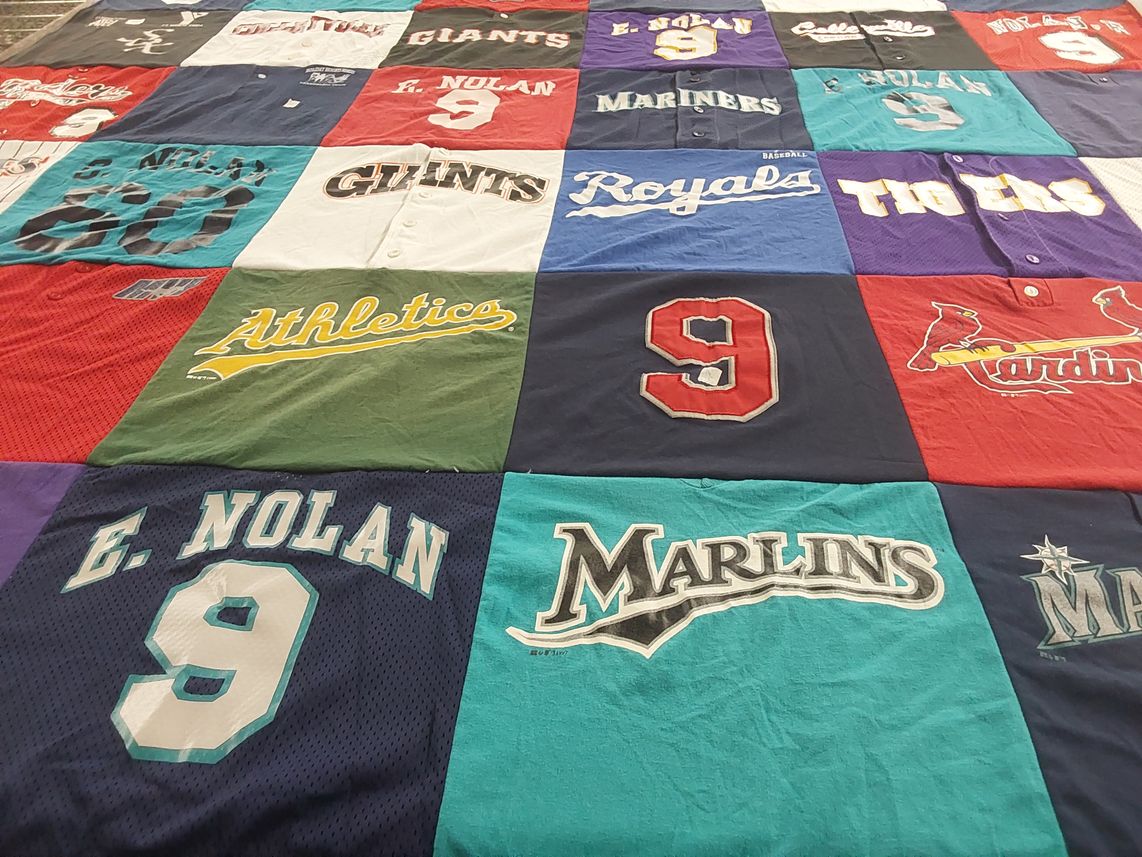 T-shirt quilt featuring miami marlins, san francisco giants by Robin from TX