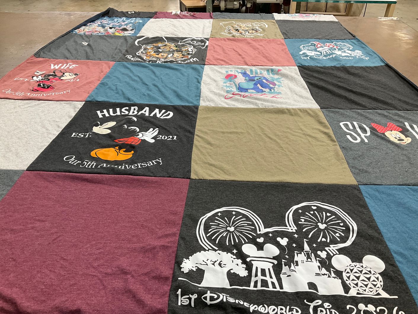 T-shirt quilt with disney, disneyworld themes by Lawana from CA