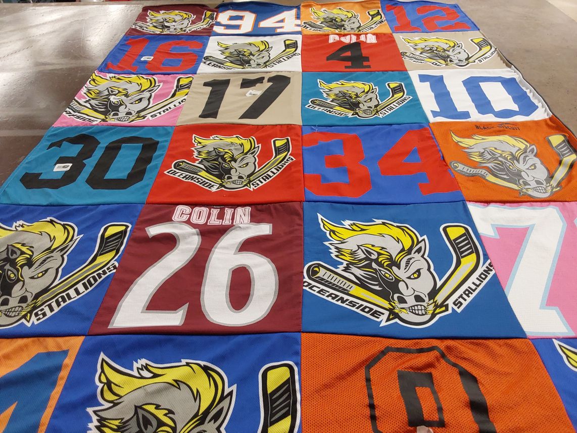 T-shirt quilt featuring oceanside stallions by Kristen from NY