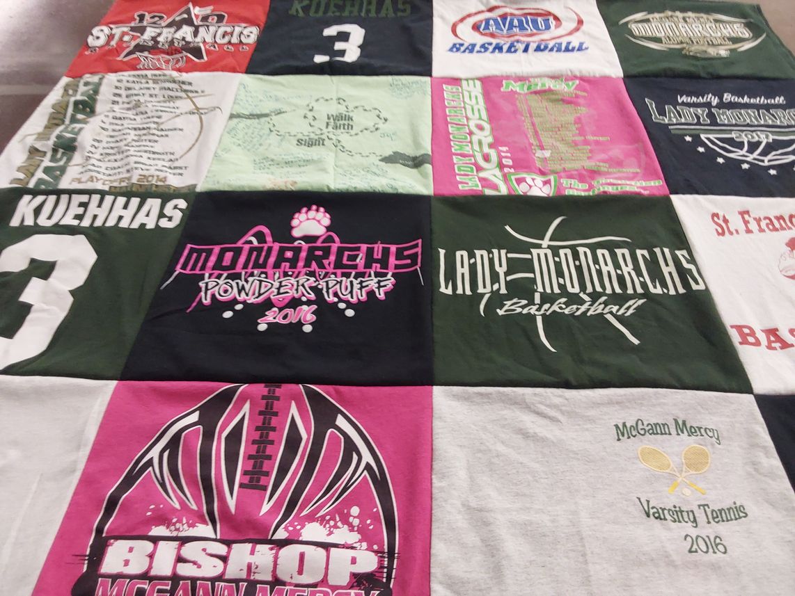 T-shirt quilt featuring lady monarchs basketball, monarch powder puff by Megan from FL
