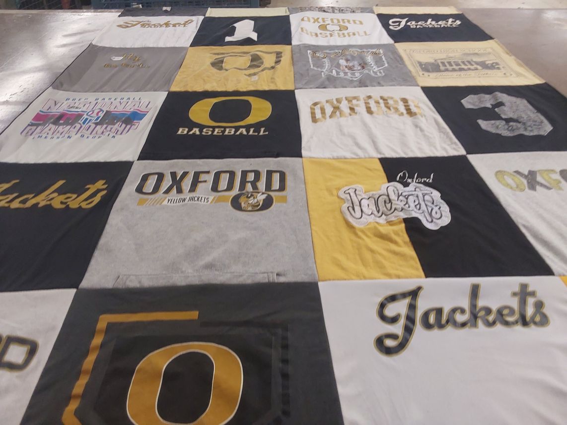 T-shirt quilt featuring oxford yellow jackets by Emily from AL
