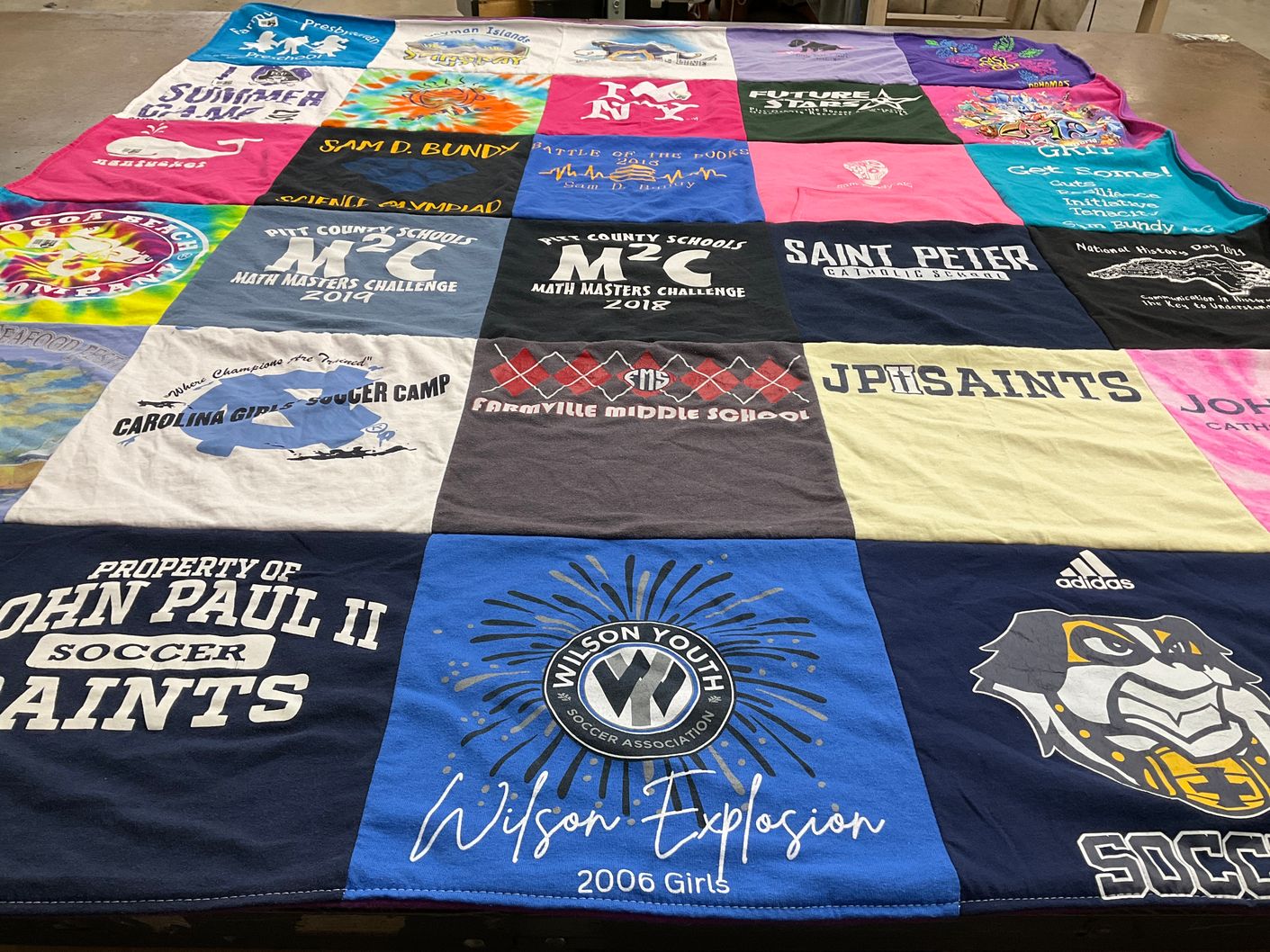 T-shirt quilt featuring john paul ii saints, wilson youth soccer association by Gina from NC