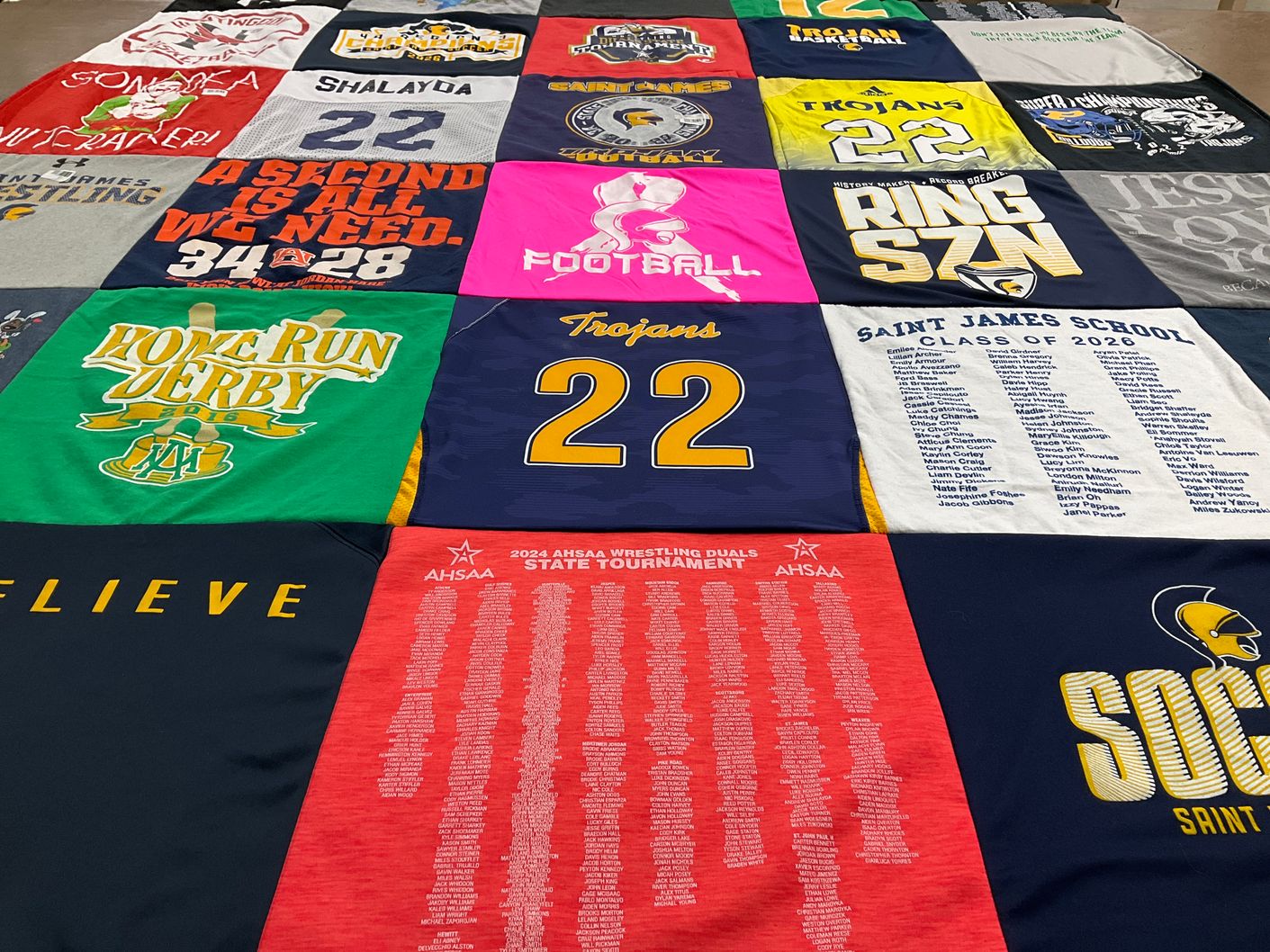 T-shirt quilt featuring trojans by Bethany from AL