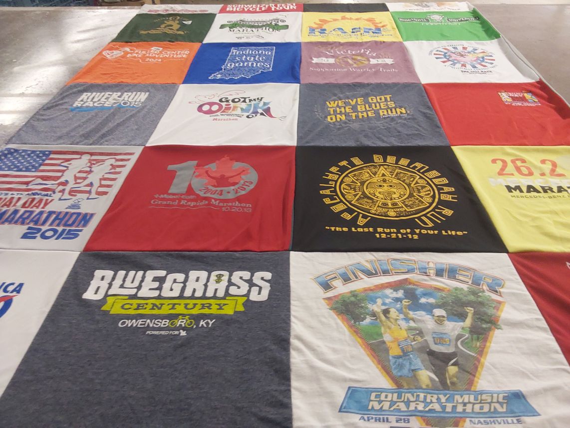 T-shirt quilt with running, marathons themes by Chuck from IN