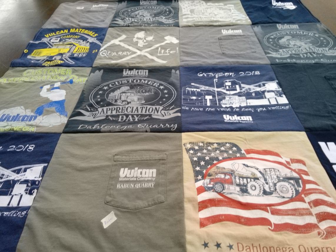 T-shirt quilt with construction, mining themes by Dana from GA