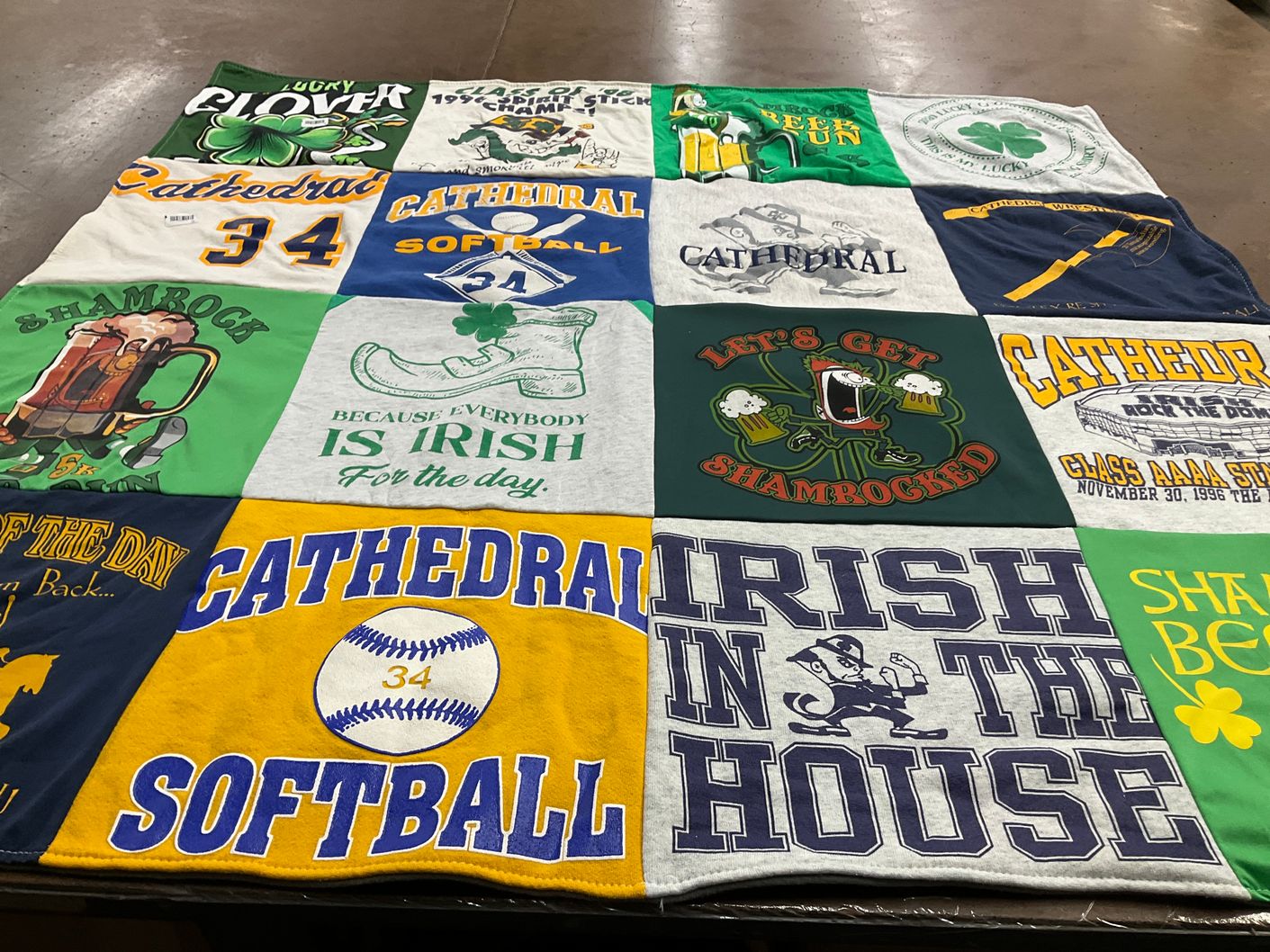 T-shirt quilt featuring cathedral softball by Jeri from IN
