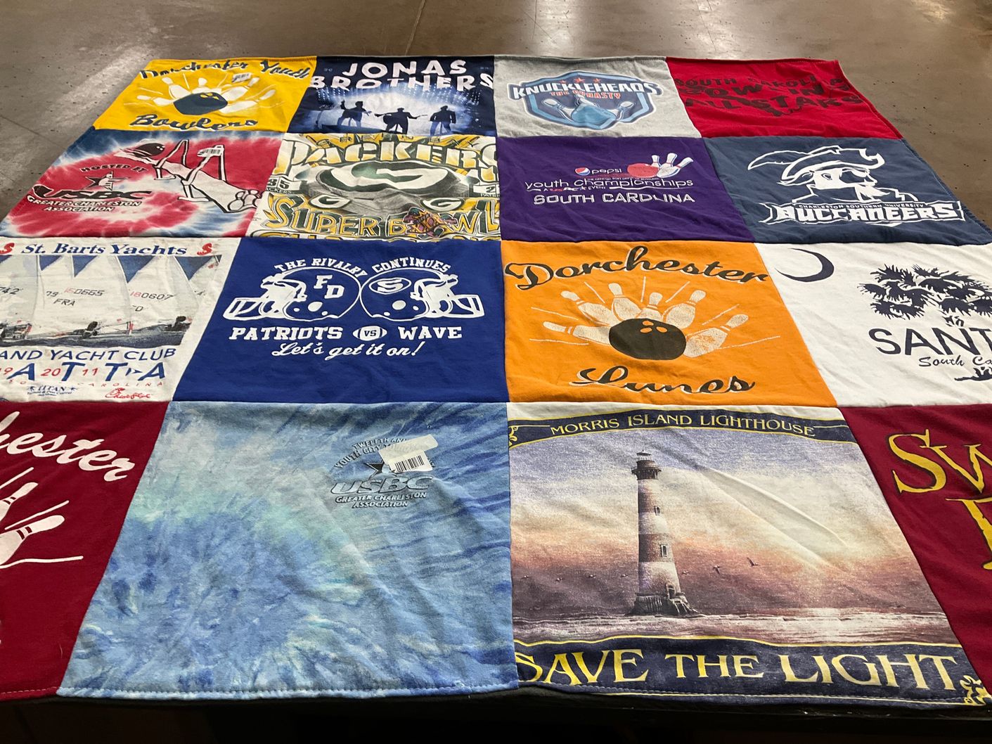 T-shirt quilt with yachting, sports themes by Dakota from SC