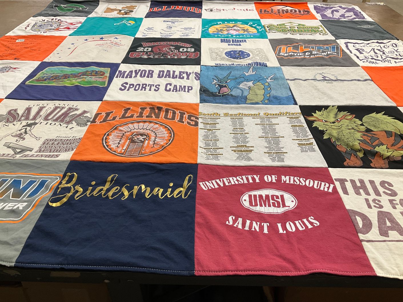 T-shirt quilt featuring illinois salukis by Emily from IL