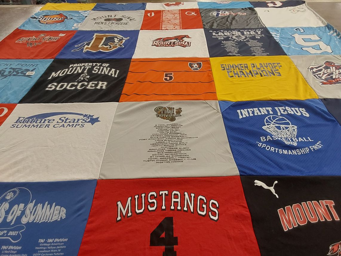 T-shirt quilt featuring mount sinai soccer, infant jesus basketball by Danielle from NY