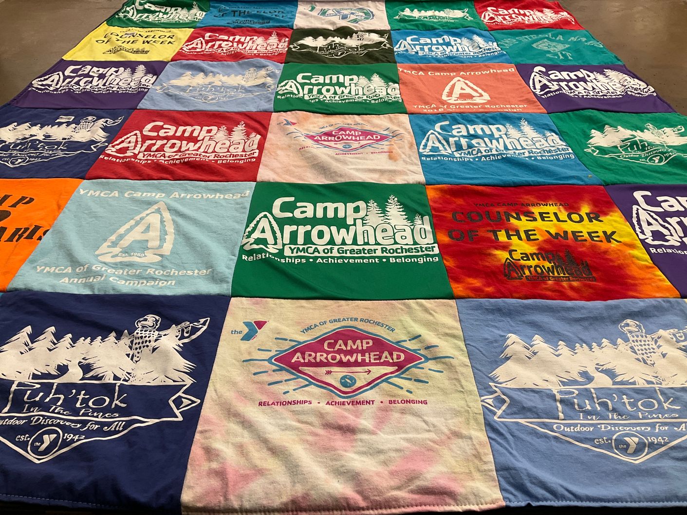 T-shirt quilt with camping, outdoor activities themes by Sophia from MD