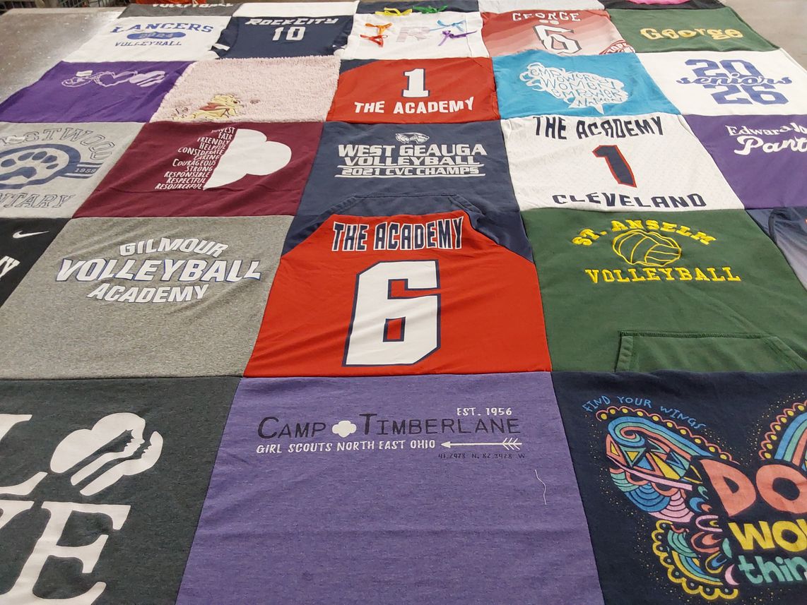 T-shirt quilt featuring gilmour volleyball academy, west geauga volleyball by Jennifer from OH