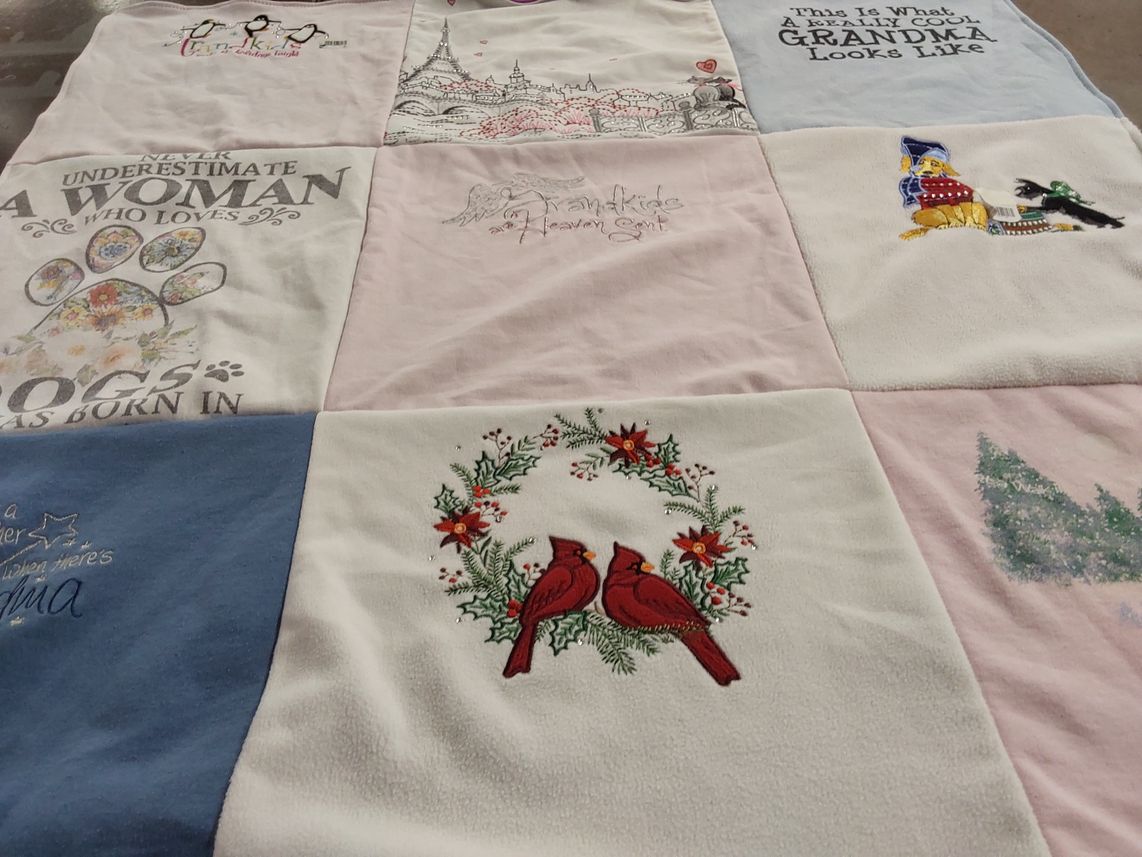 T-shirt quilt with pets, family themes by nancy from GA