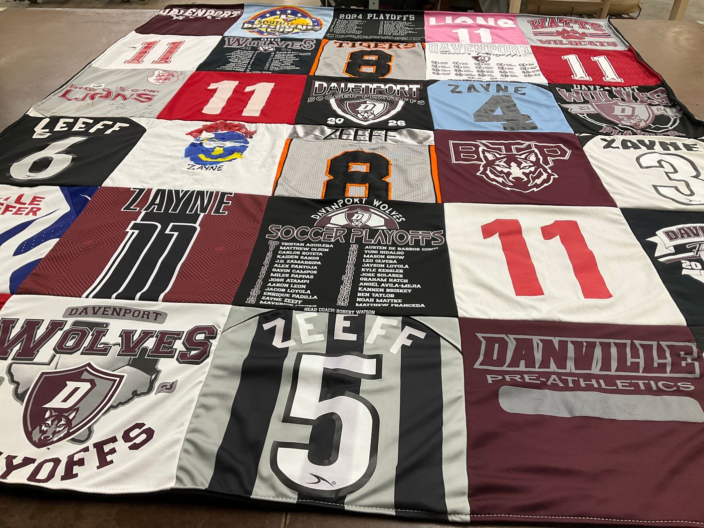 T-shirt quilt featuring davenport wolves, davenport varsity soccer by Lesley from TX