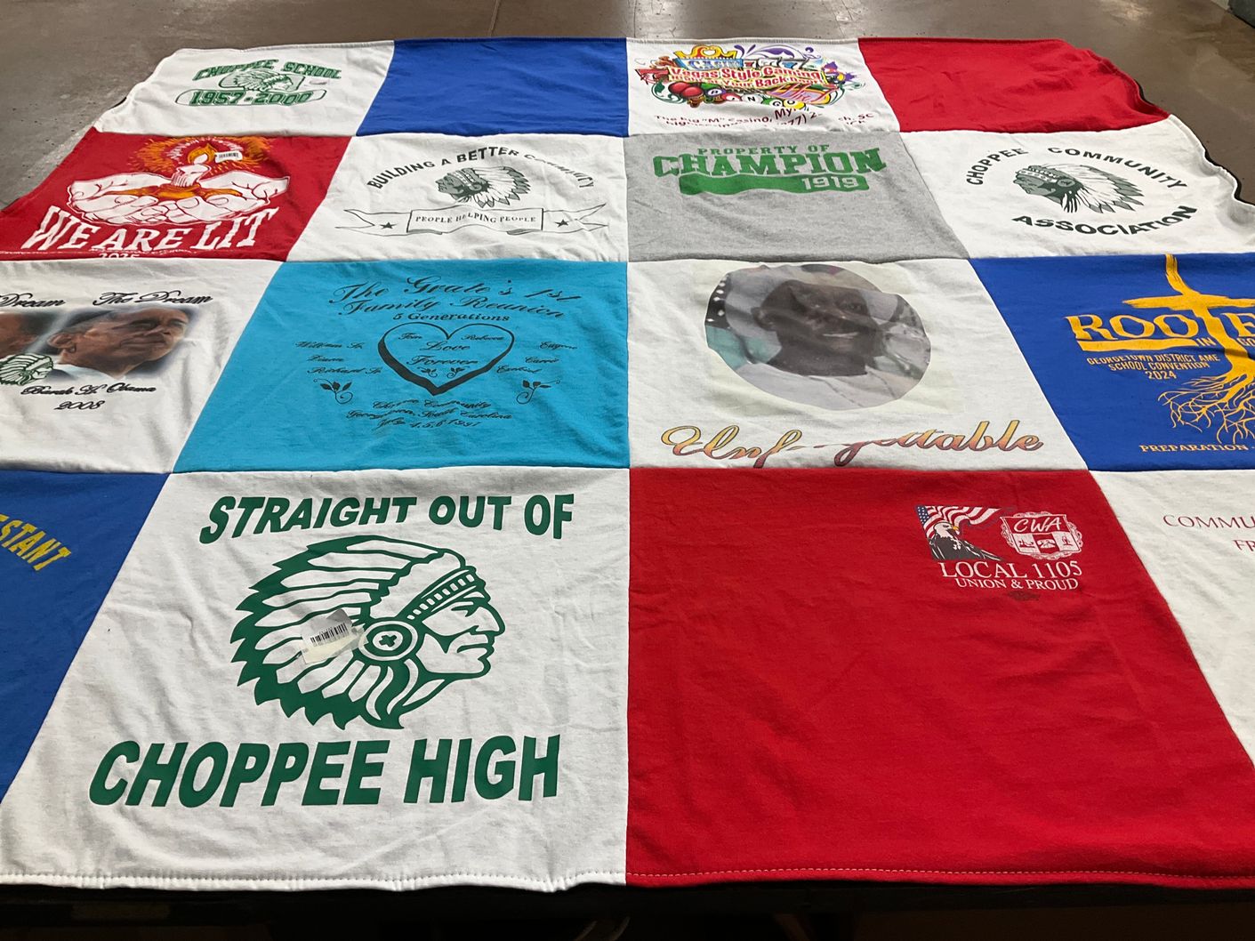 T-shirt quilt from choppee high school by Albertha from SC